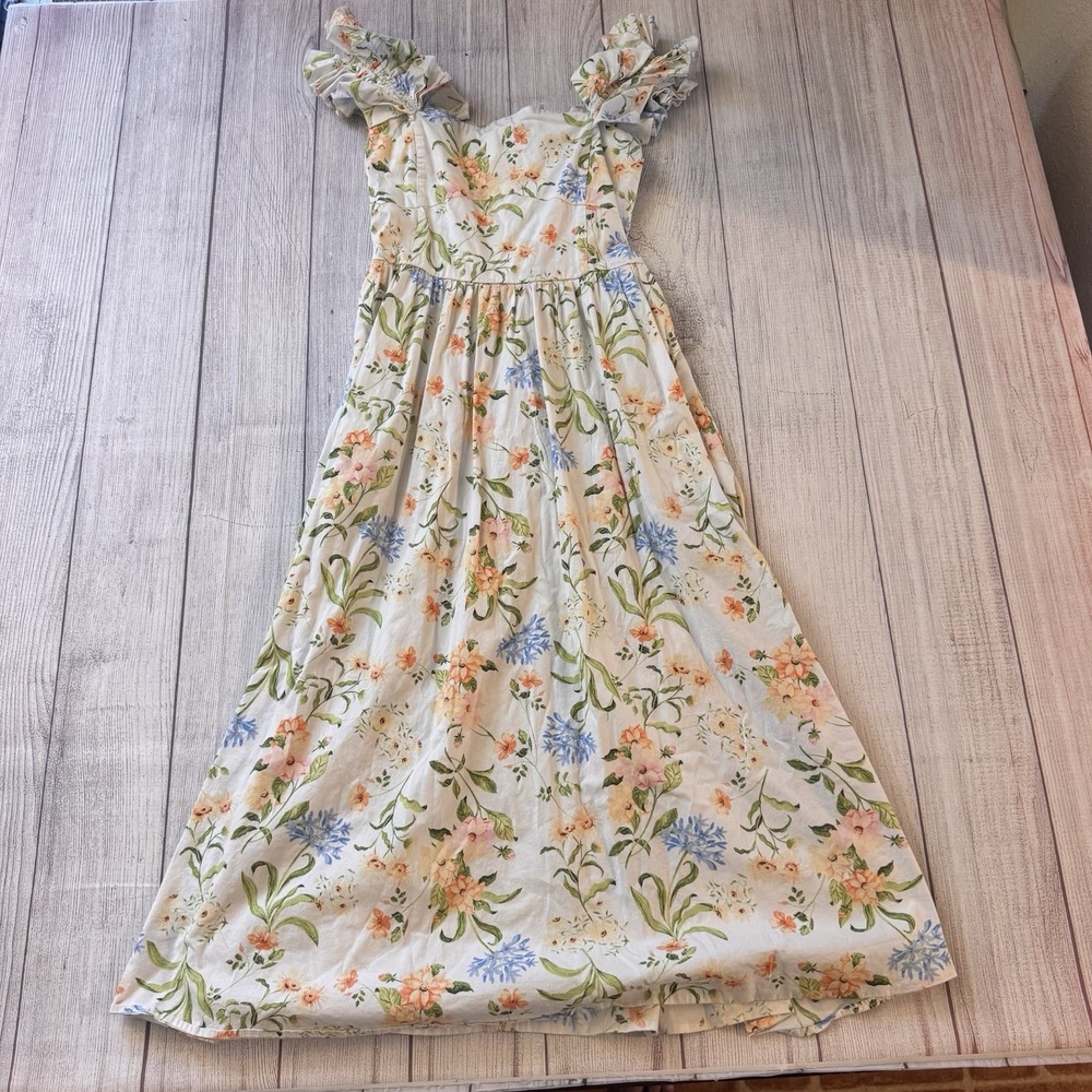 WAYF Women's M Floral Maxi Dress Ruffle Sleeve Square Neck Cottagecore Boho
